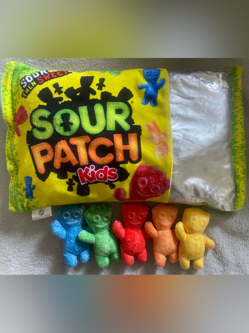 I scream Sour Patch Kids Plush Pillow with candies